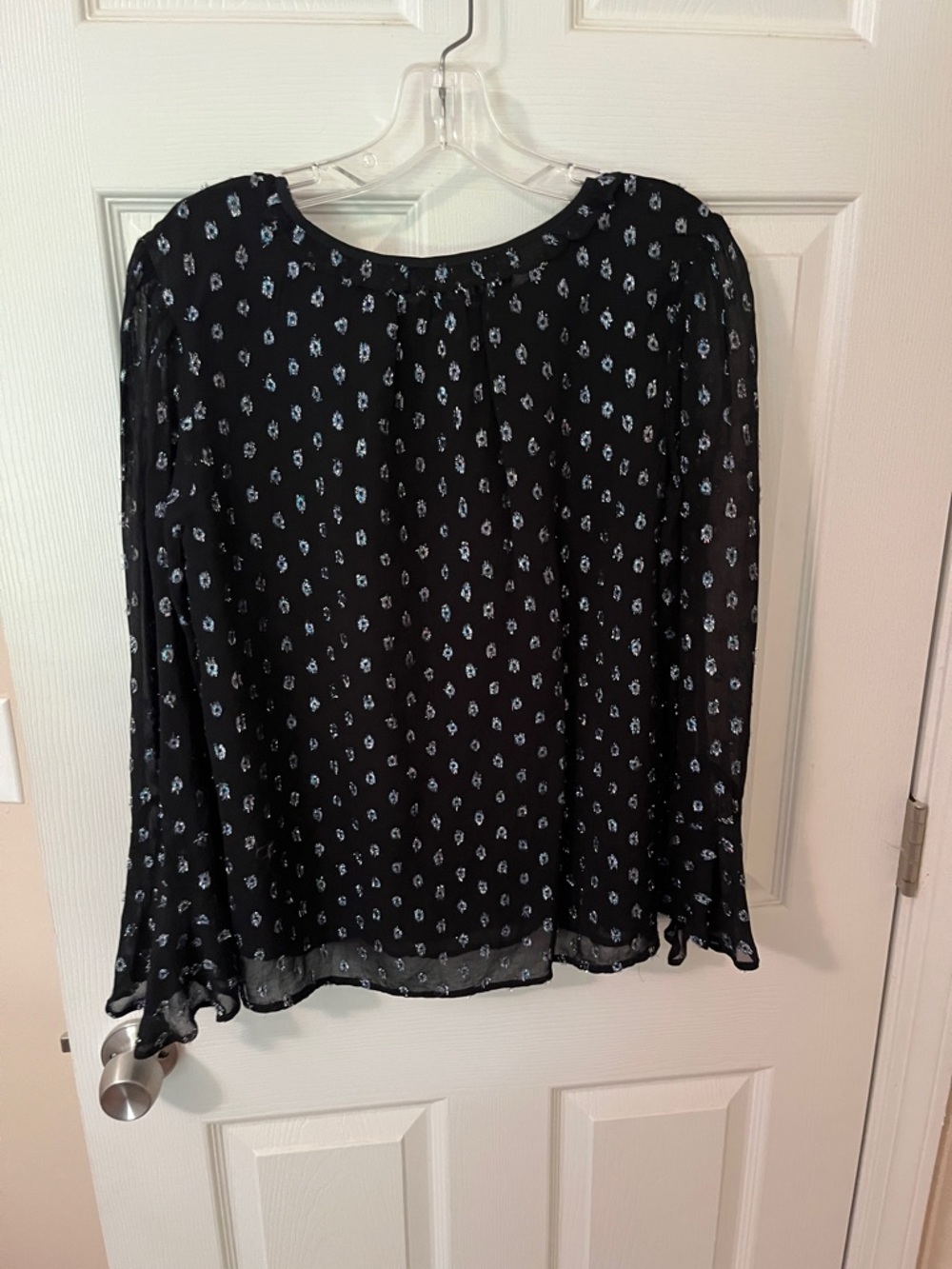 LOFT Black Floral Print Long-Sleeve Blouse